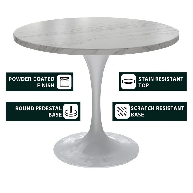Verve Dining Table with a 36  Round Tabletop in White Steel Pedestal