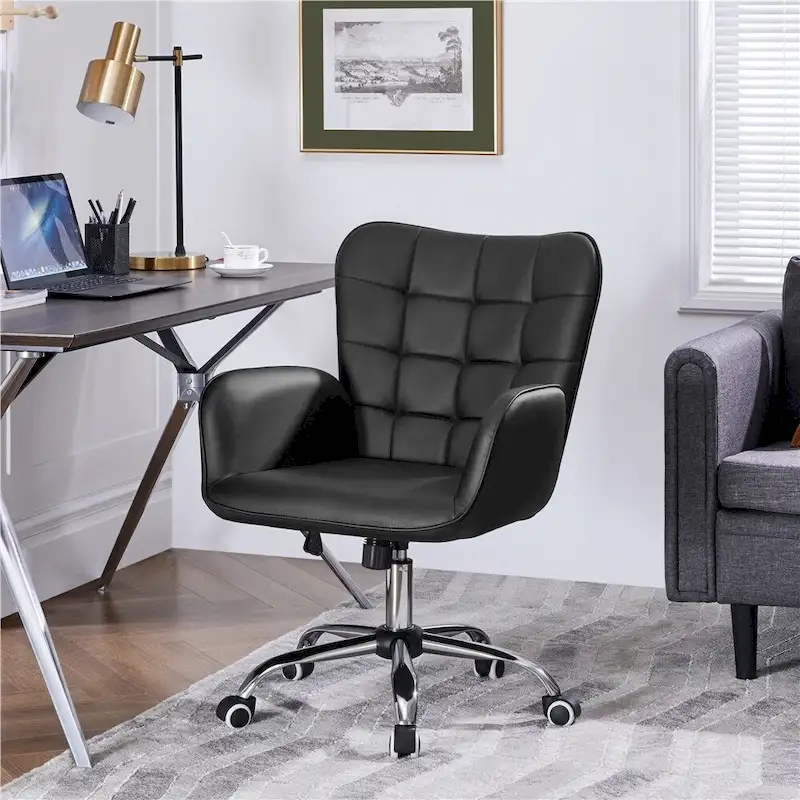 Faux Leather Desk Chair with Padded Armrests, Modern Office Chair, Adjustable Height