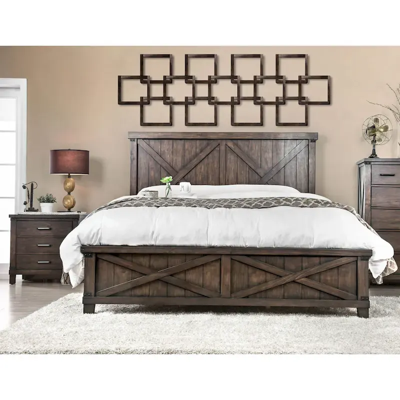 Epona Rustic Dark Walnut Wood 2-Piece Panel Bed and Nightstand Set by