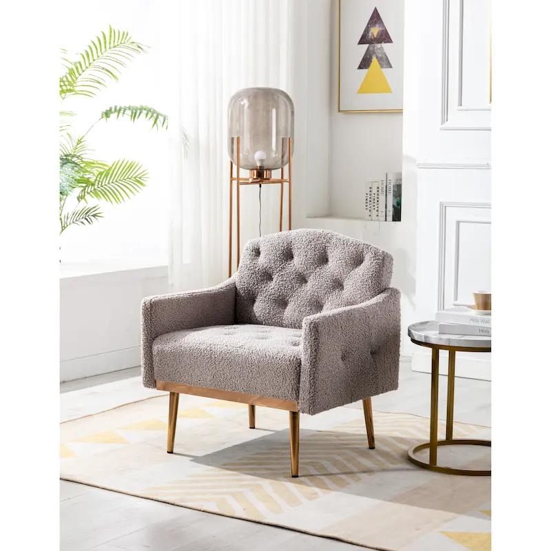 Teddy Fabric Upholstered Tufted Accent Chair With Rose Golden feet