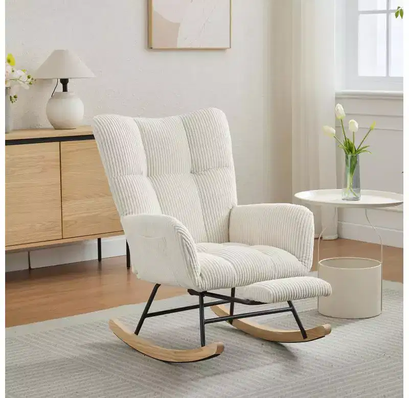 Furry Glider Accent Chair with Footrest, High Back, 1-Seat – Beige / Dark Gray / Dark Green / Green / White