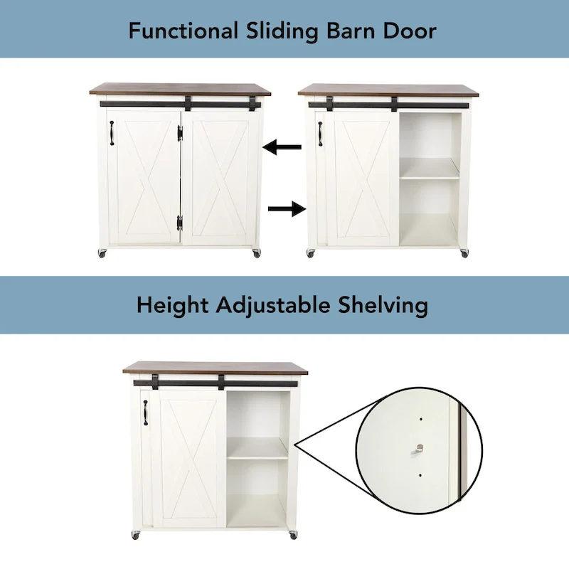 SEI Furniture Lankershim Modern Farmhouse White Wood Kitchen Cart