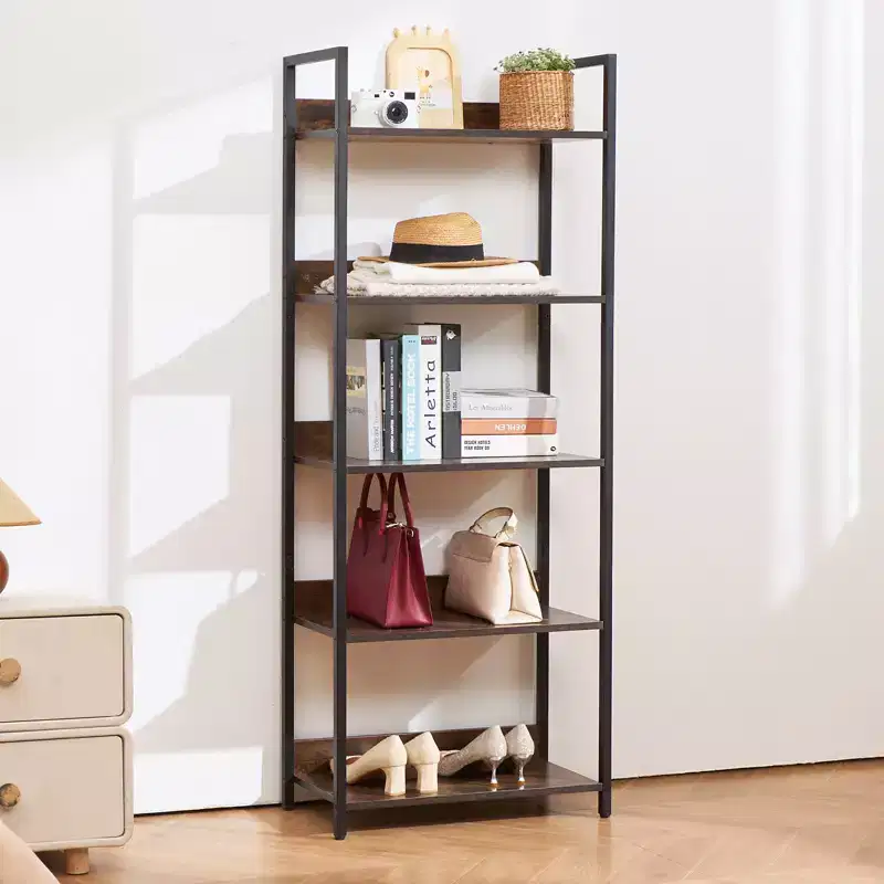 VEVOR Metal Bookshelf, 5-Tier Tall Industrial Bookshelf, Rustic Display Vintage Storage Bookcase with Open Shelves, Freestanding Display Shelving