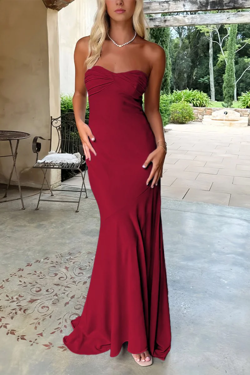 Sky Blue Mermaid Strapless Spandex Long Prom Dresses with Pleates