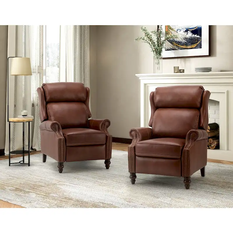 Noemon Modern Genuine Leather Recliner with Nailhead Trims Set of 2 by HULALA HOME