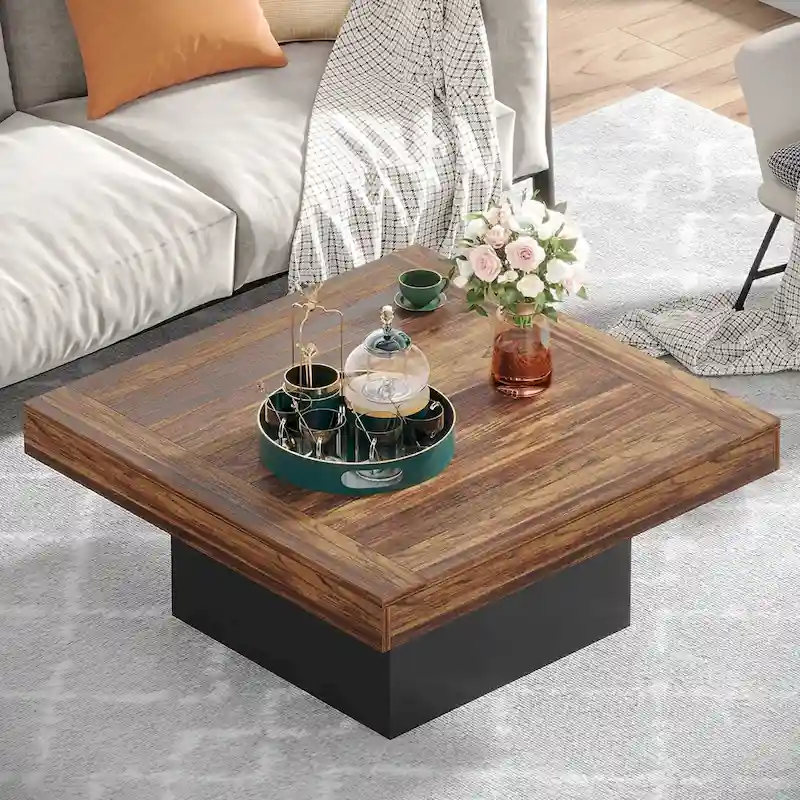 6-Color Rustic Industrial Square LED Coffee Table with Built-in Light