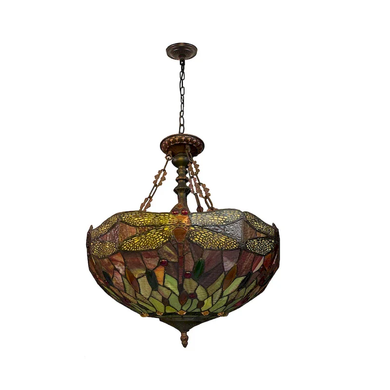Tiffany-Style Dragonfly Design 3-light Dark Bronze Hanging Pendant