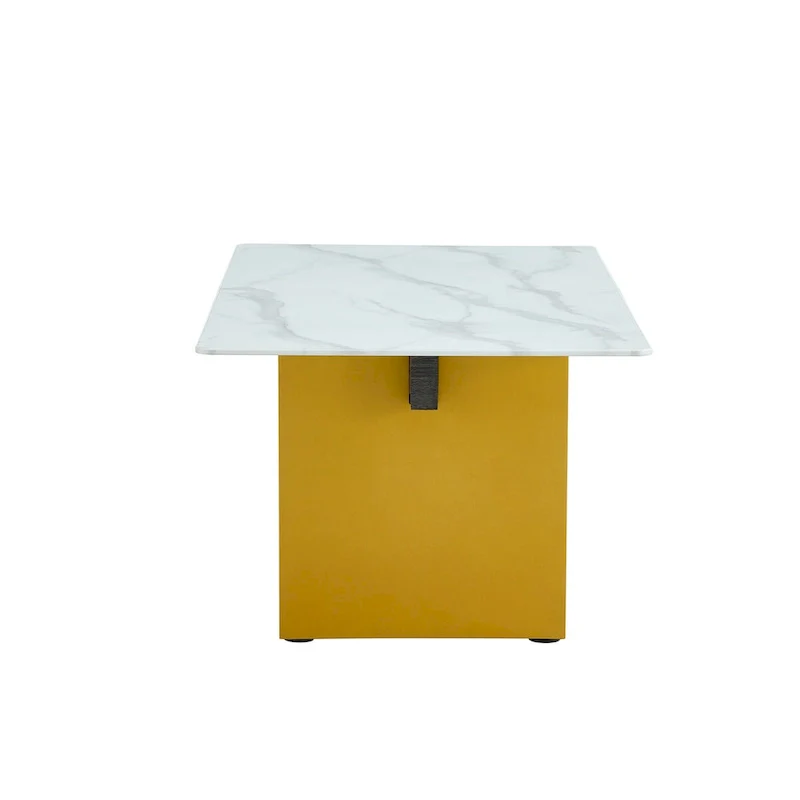Tempered Glass Coffee Table with MDF Column Legs