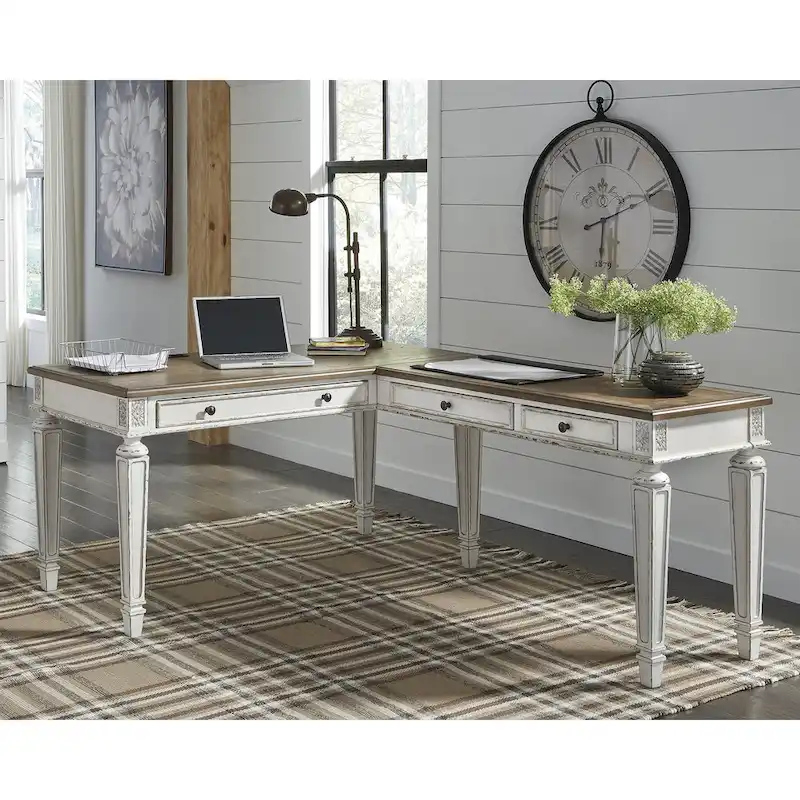 Realyn Antique White/Brown 2-Piece Home Office Desk