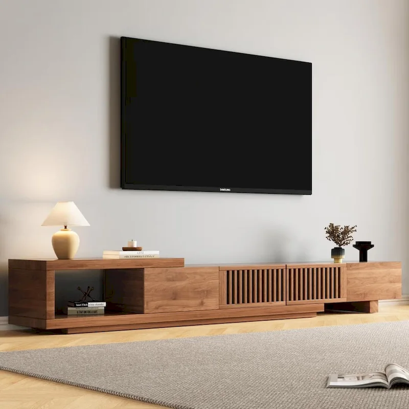 Walnut Extendable TV Stand, 3 Drawers, Fits 78