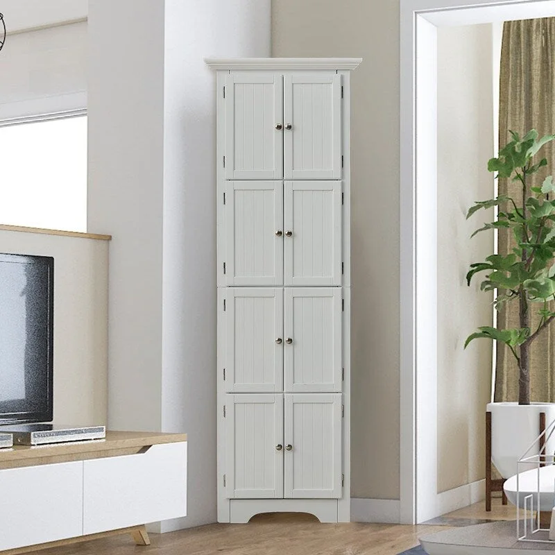 Tall Storage Cabinet with Doors – White / Black, 4 Shelves, 2-Door