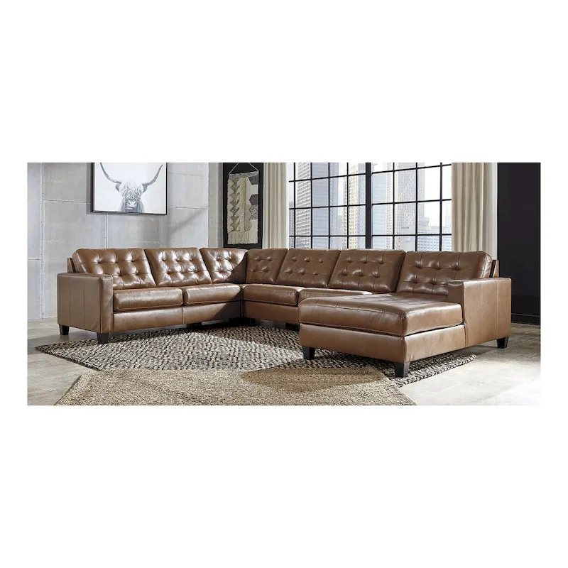 Signature Design by Ashley Baskove Brown 4-Piece Sectional with Chaise - 142 W x 109 D x 36 H