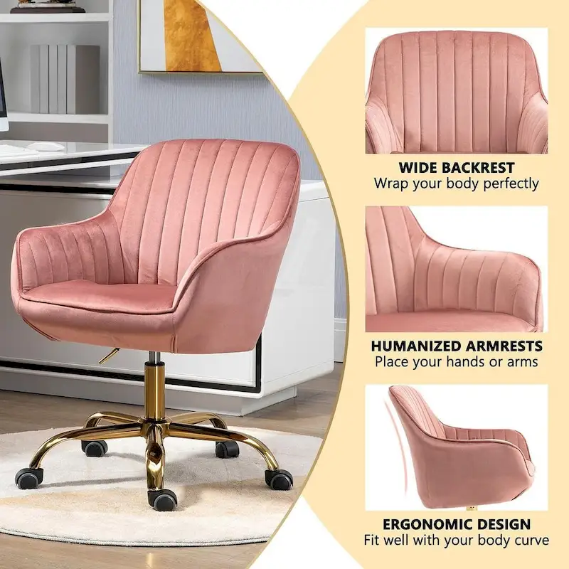 Modern Velvet 360 Degree Swivel Office Chair with Gold Base