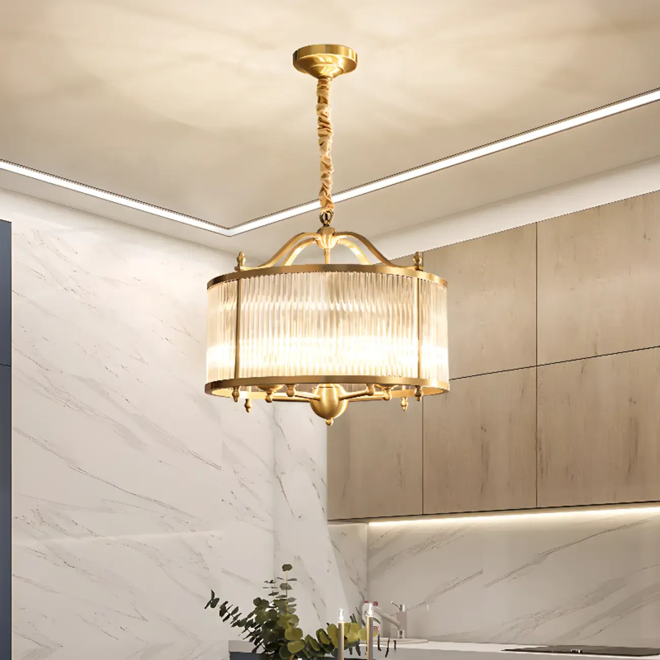 Modern 3-Light Crystal Round Chandelier with Flexible Height