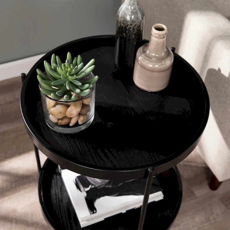 SEI Furniture Vaquero Round Modern Style w/ Shelf Wood Side Table