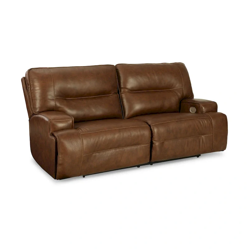 Auburn Brown Leather Power Reclining Sofa, 2-Seat, 84 Inch