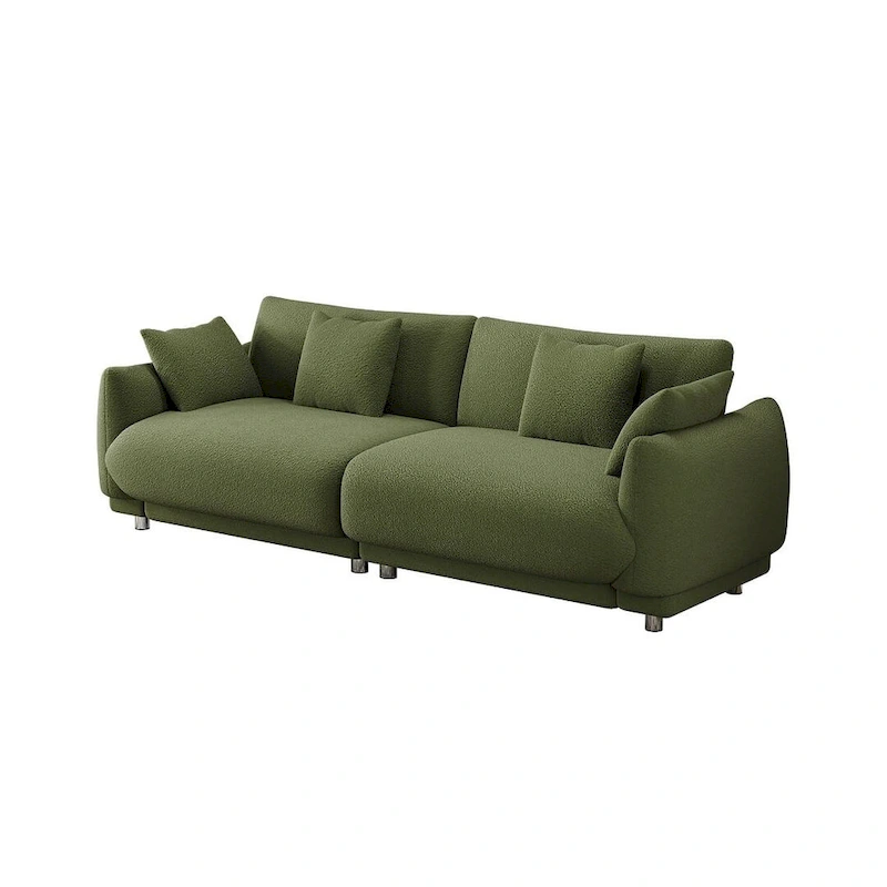 86.6  Modern Teddy Velvet Triple Sofa with 4 Pillows and Metal Legs