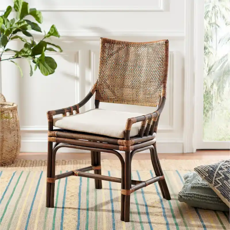 SAFAVIEH Azrielle Coastal Rattan Cushion Chair - 22 W x 24 L x 37 H - 22W x 24D x 37H