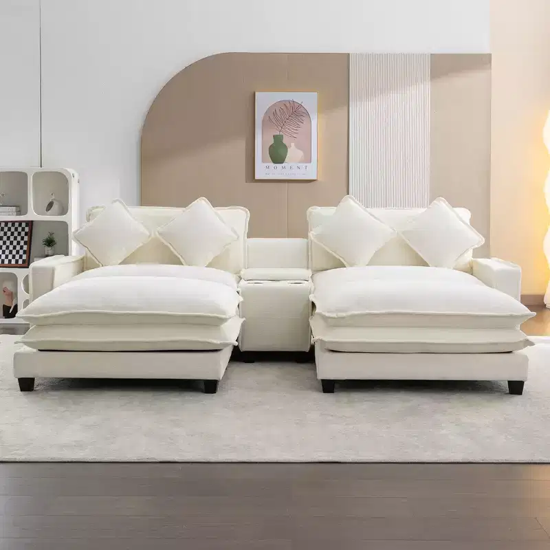 Whisen 111 Modern Sectional Sofa with Ottoman, USB Ports, Cup Holders & Large Storage Box
