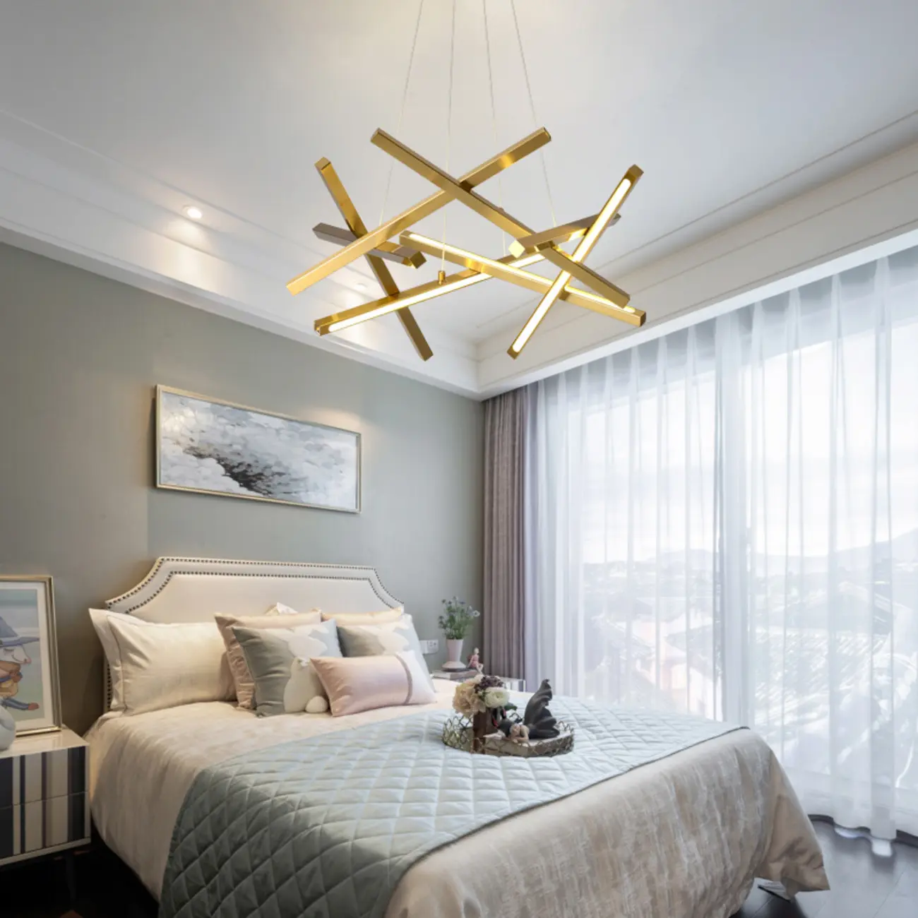 Modern Linear LED Chandelier with Geometric Metal Design