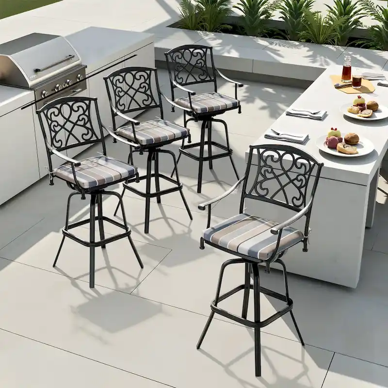 Pellebant Patio Aluminum Swivel Bar Stool with Sunbrella Cushion
