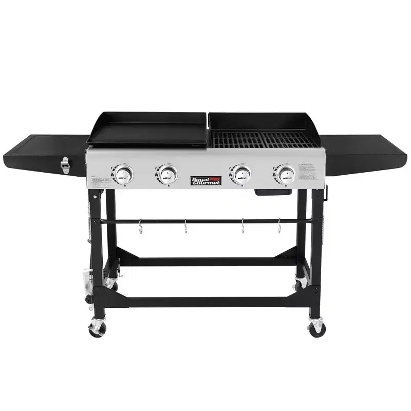 Royal Gourmet 4-Burner Portable Flat Top 48000 BTU Combo Grill GD401TG Black