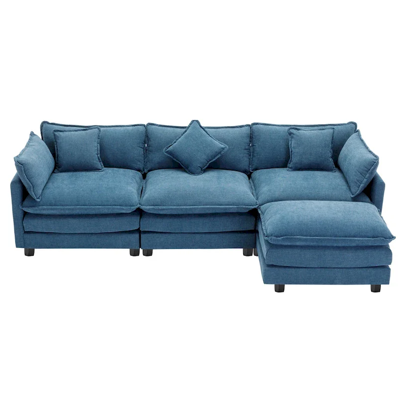 Blue 112.2  Modern L-Shaped 4-Seat Sofa with Removable Ottoman