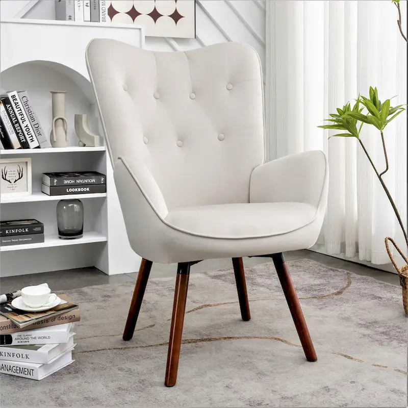 Ivory / Yellow / Blue / Red Orange / Black / Teal / Grey Button-Tufted Wingback Accent Chair with Flared Arms, 1-Person