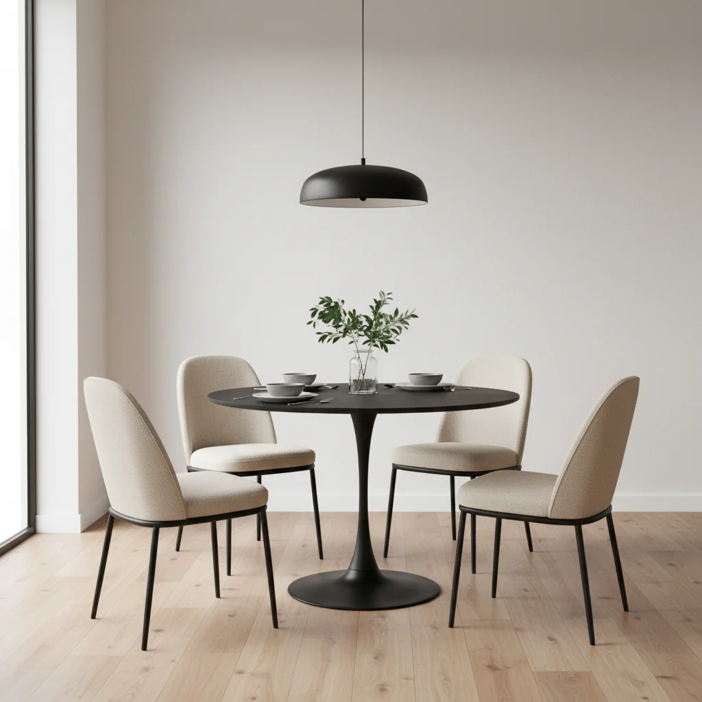 Modern Round Dining Table,with Metal Base
