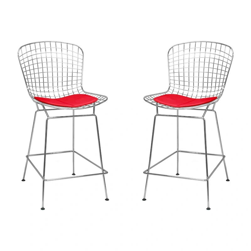 Mid Century Modern Chrome Wire Counter Stool (Set of 2) - N/A