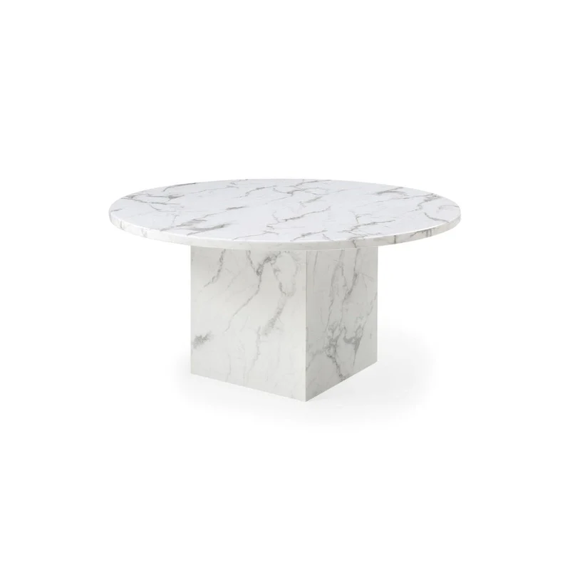 60  Diameter Round Marble Table with Cubical Marble Base