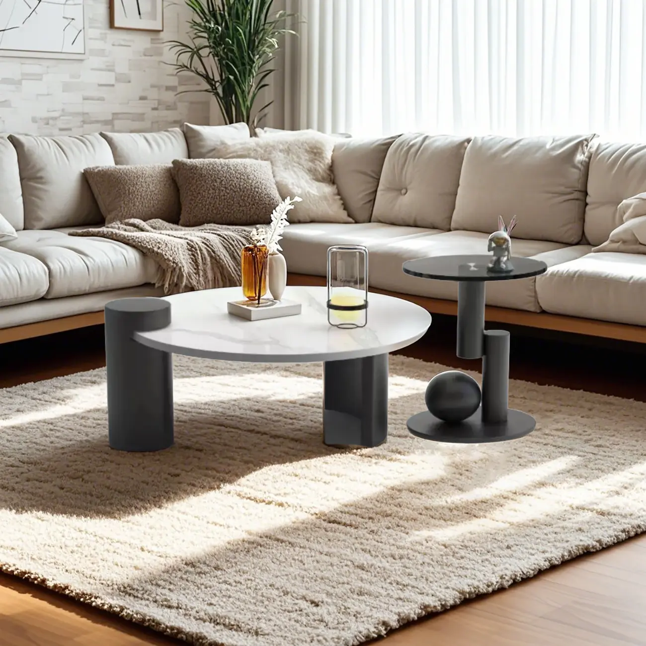 Marble Round Nesting Coffee Table Set with Modern Design