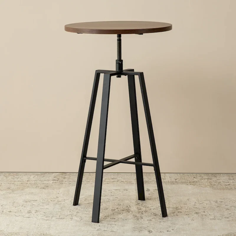 Glitzhome Industrial Wood Top Adjustable Swivel Round Pub Bar Table