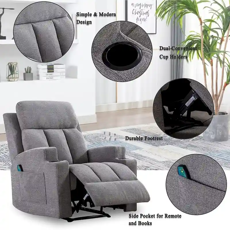 Ebello Massage Recliner Chair with Heat and Vibration Manual Sofa