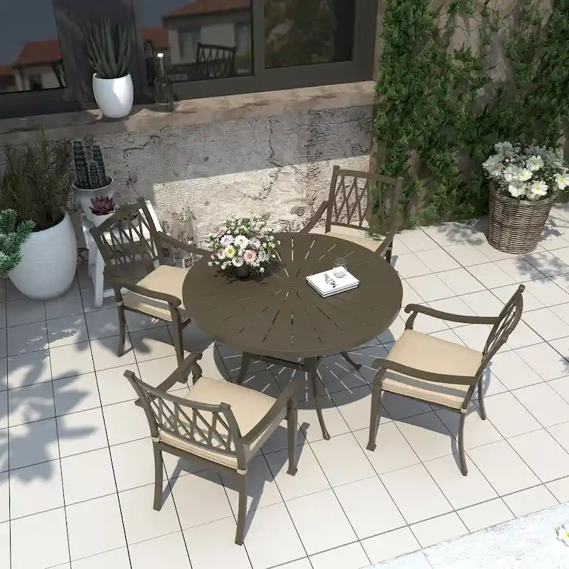 5-Piece Cast Aluminum Patio Dining Set with Cushions