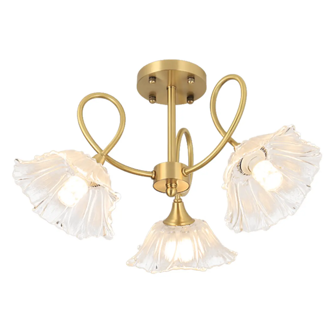 Flower Shaped Modern Gold Semi-Flush Ceiling Light with 3-Light