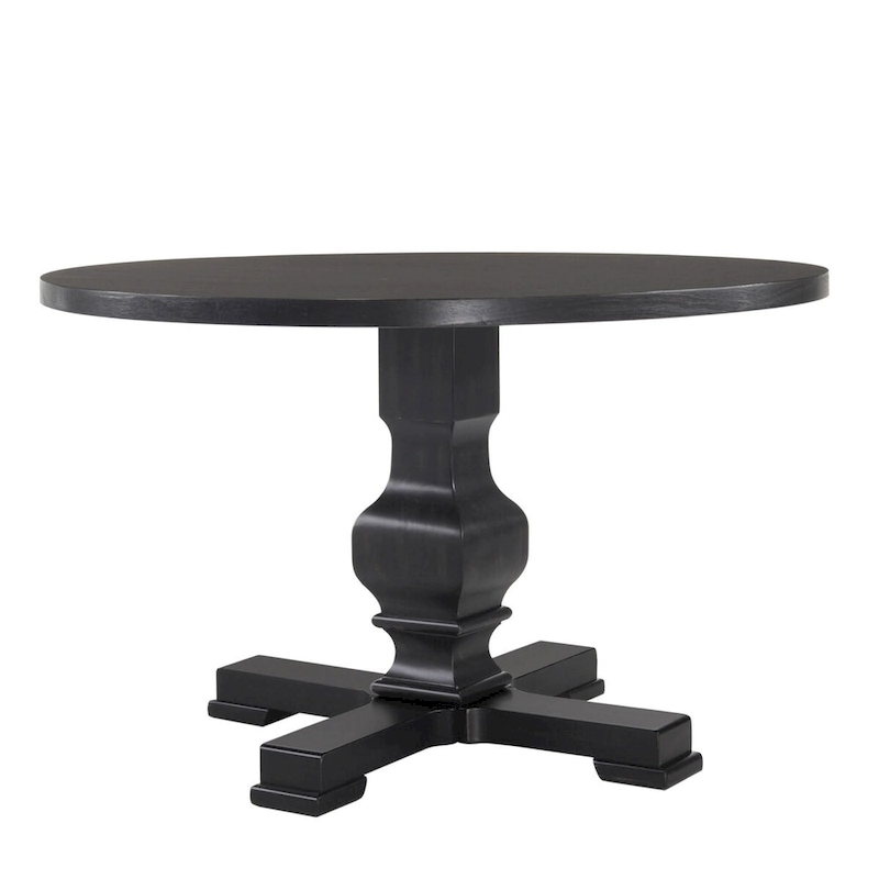 HomeRoots 47  Black Rounded Solid Wood Pedestal Base Dining Table