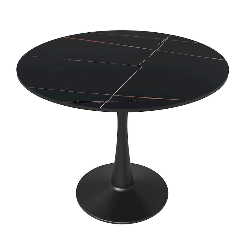 Bristol 35 Round Dining Table for 4 with Sintered Stone Tabletop in Black Base for Kitchen & Dining Room