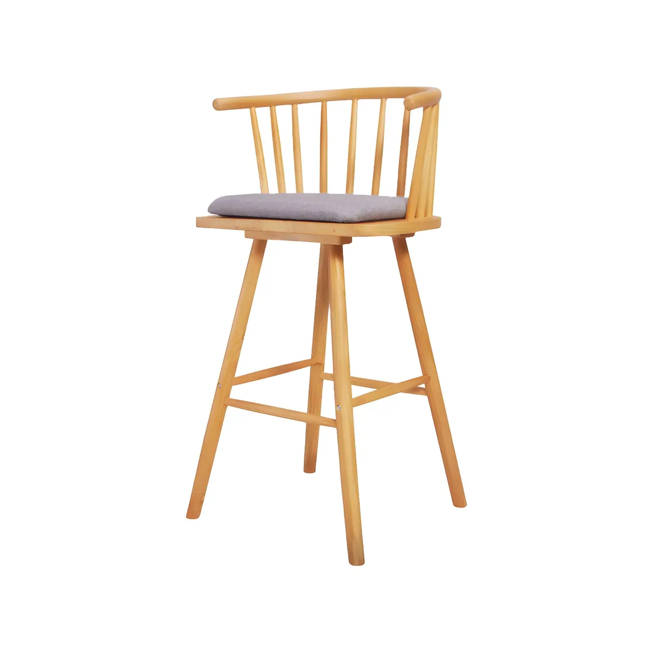 Traditional Wooden Low Back Bar Stool with Cushioned Seat