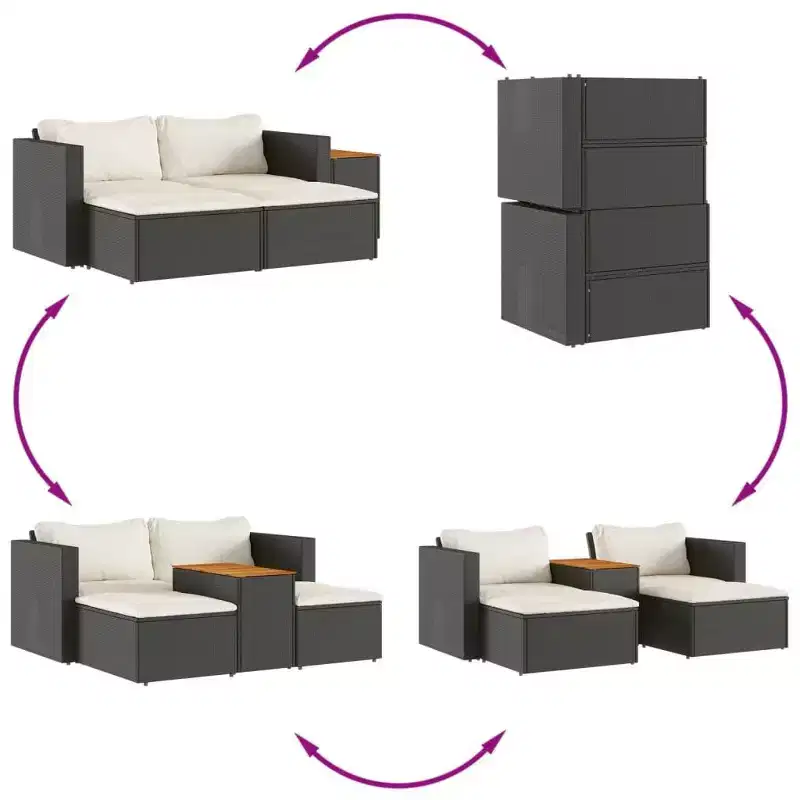 vidaXL Patio Sofa Set with Cushions Garden 5 Piece Poly Rattan Acacia