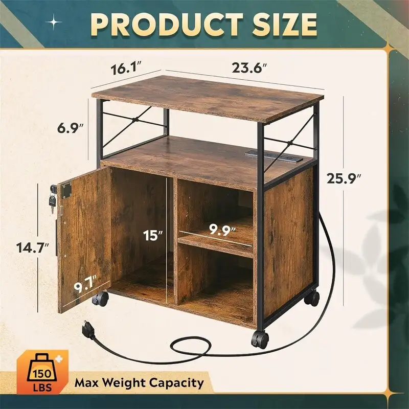 File Cabinet with Charging Station - 16.06D x 23.62W x 25.91H