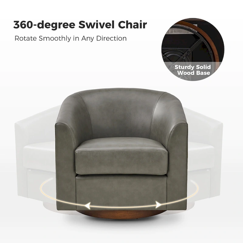 Haley Modern Swivel Barrel Faux Leather Chair with Solid Wood Base Set of 2 by HULALA HOME