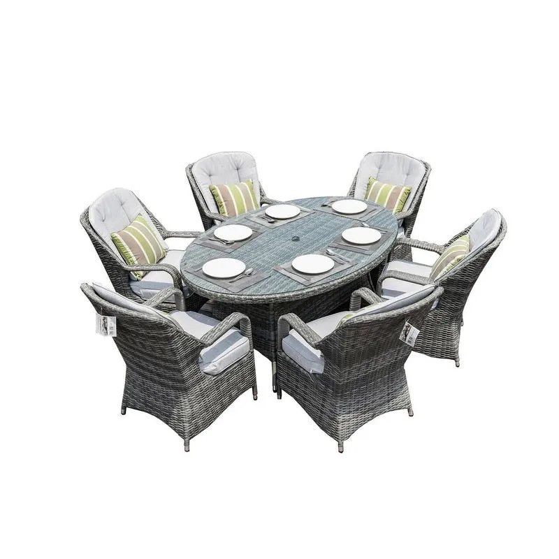 7-Piece Patio Wicker Dining Set with 6 Dining Chairs - N/A