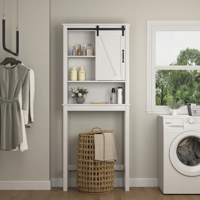 Bathroom Storage Cabinet Over Toilet with Adjustable Shelves Barn Door