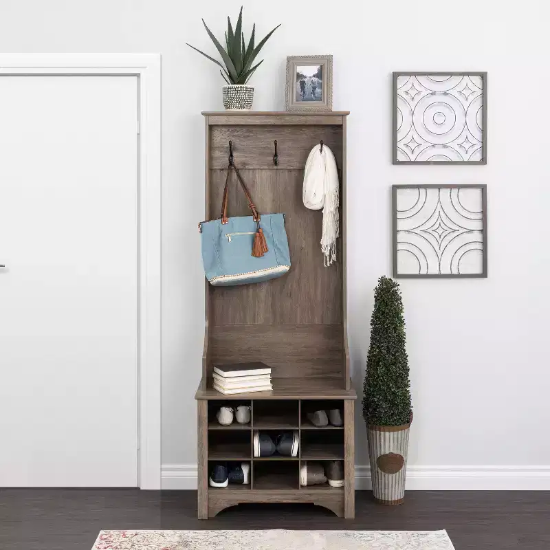 27 Narrow Hall Tree with 9 Shoe Cubbies - Prepac