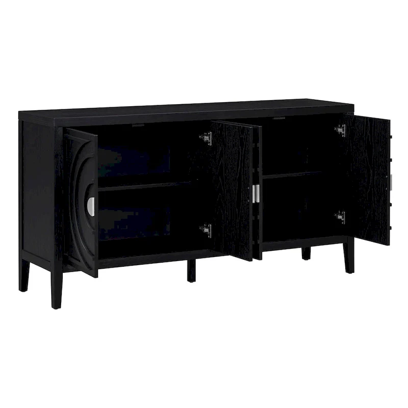Retro Sideboard with Circular Groove Design Metal Handle