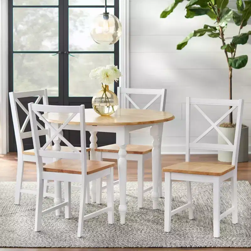 Buylateral 5pc Virginia Farmhouse Round Drop Leaf Dining Set