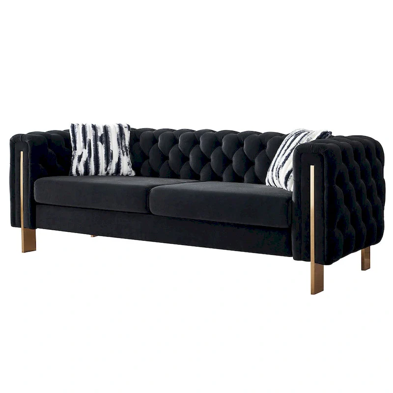 Tufted Velvet Sofa with Gold Metal Legs