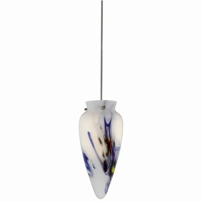 Tapered Design Glass Shade Pendant Lighting with Cord, White and Blue