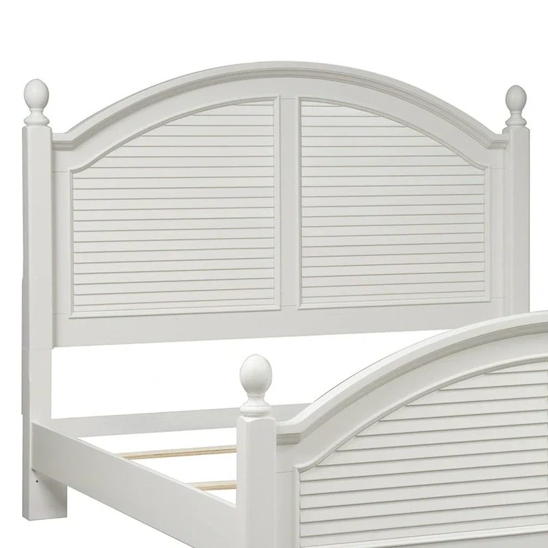 Oyster White King Poster Headboard with Arched Crown Molding & Louvered Panels - Single Use